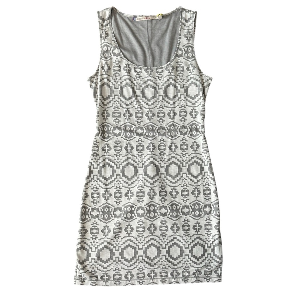 Chelsea & Violet Sleeveless Mini Dress Scoop Neck Gray White Womens Small NEW
